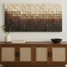 Wooden sideboard with decorative wall art in a room setting