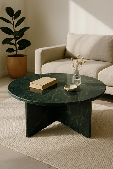 Round Spider Green marble coffee table
