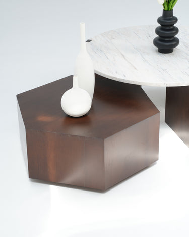 Orvella Coffee Table Set geometric hexagon wooden coffee table
