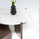 Orvella Coffee Table Set round marble coffee table with dark wood base