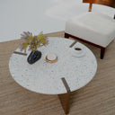 Modern round coffee table with terrazzo top and wood base
