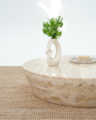 Contemporary Teroco coffee table with natural travertine texture