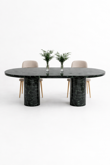 Alessia marble dining table in dark green stone with oval top
