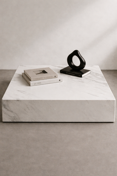 Althea square white marble coffee table in White Volakas marble