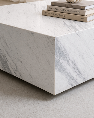 White Volakas marble coffee table for modern living room interiors