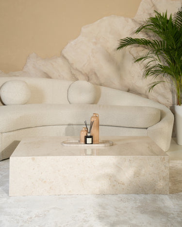 Rectangular beige marble coffee table for modern living room