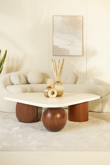Grava Coffee Table with Wooden Bases Cementitious Top