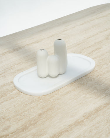 Isla white marble platter with oval shape and recessed centre