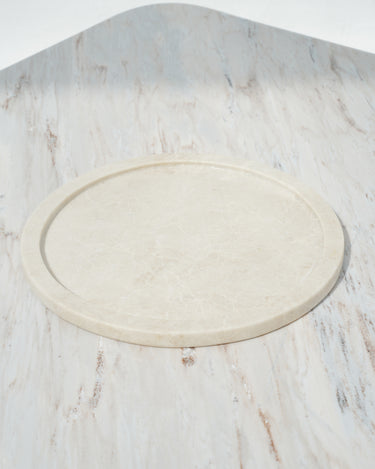 Juno round crema marble platter with recessed centre