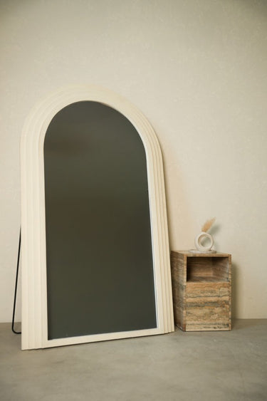 Liliro White Concrete Frame Mirror with Back Stand