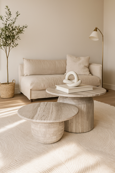 Lorvia white wood marble coffee table set