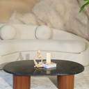 Luma green marble coffee table with wooden base