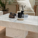 White marble square coffee table with pedestal base