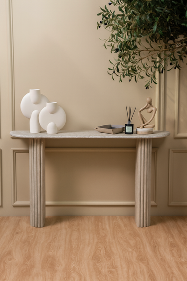 Mira White Wood Marble Console