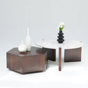 Orvella Coffee Table Set with round marble and hexagon wood table