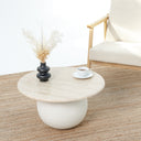 Round Aurela coffee table with beige travertine stone top