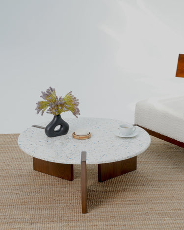 Round Elvia coffee table with terrazzo quartz top