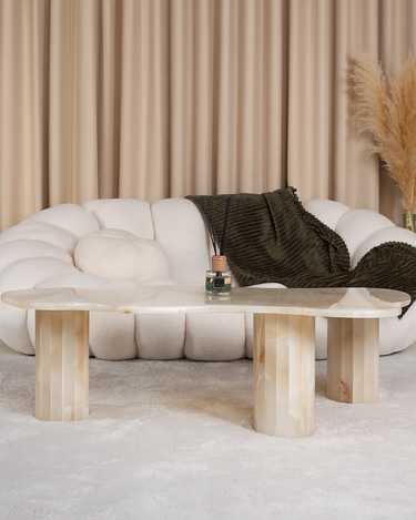 Sela irregular white onyx marble coffee table