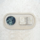 Selma oval marble tray with multi stone inlay design