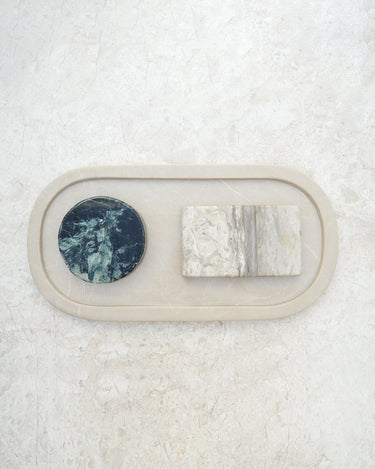 Selma oval marble tray with multi stone inlay design
