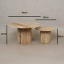 Beige travertine coffee tables with fluted cylindrical bases