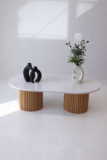 Modern Virella coffee table with White Volakas marble top