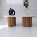 Virella oval marble coffee table with fluted oak wood bases