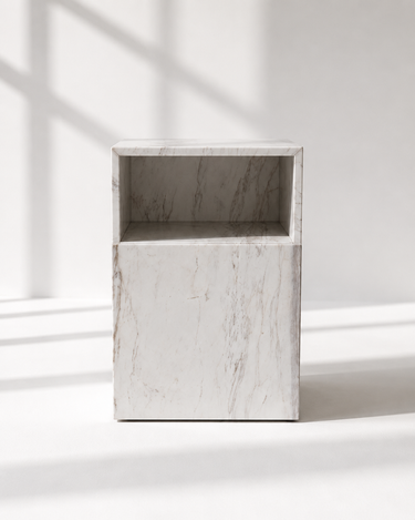 Alira Greek Calacatta Marble Side Table with Drawer