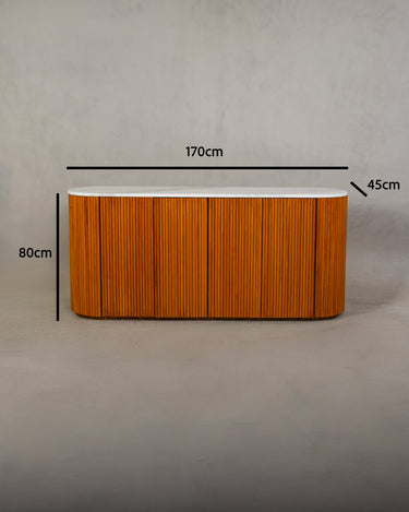 Aurento White Volakas Top Wooden Base Buffet Table