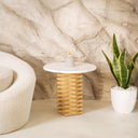 Bosco Volakas Marble Top Beech Wooden Base Side Table
