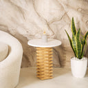 Bosco Volakas Marble Top Beech Wooden Base Side Table