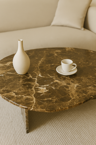 oval Brown Marble Coffee Table