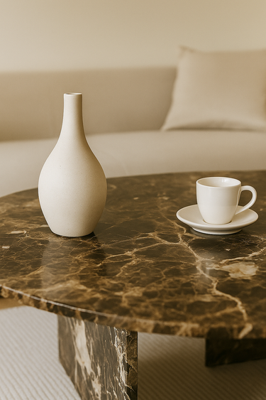 Brown oval Marble Coffee Table