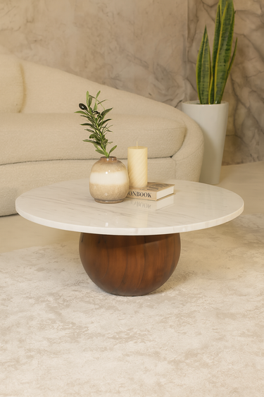 Cala Wooden Base With Volakas Marble Coffee Table