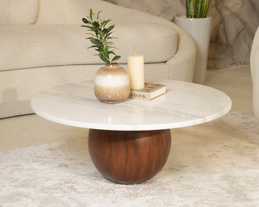 Cala Wooden Base With Volakas Marble Coffee Table