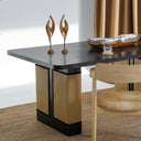 Carin Black Oak Dining Table with Natural Rattan Legs