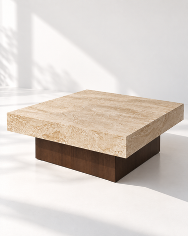 Elmsworth Travertine Coffee Table, angled view