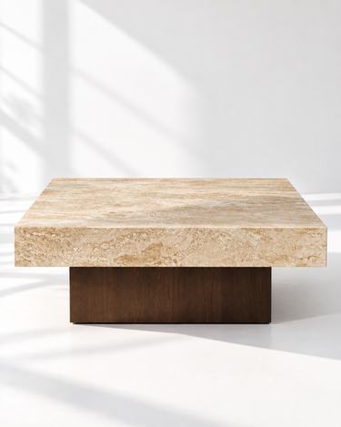 Elmsworth Travertine Coffee Table, front view