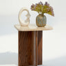 Eral Travertine Top & Red Oak Wood Side Table