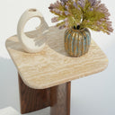 Eral Travertine Top & Red Oak Wood Side Table