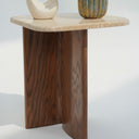 Eral Travertine Top & Red Oak Wood Side Table