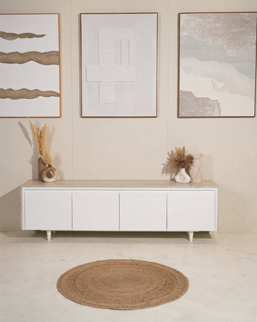 Fioren TV Unit with White Wood Marble Top