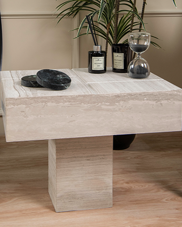 Graya White Wood Marble Side Table