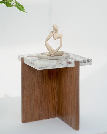 Hano Calacatta Viola Marble & Red Oak Side Table