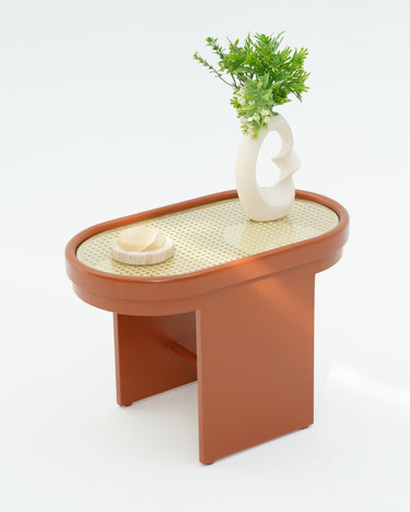Imogen Side Table - Painted MDF with Rattan Top