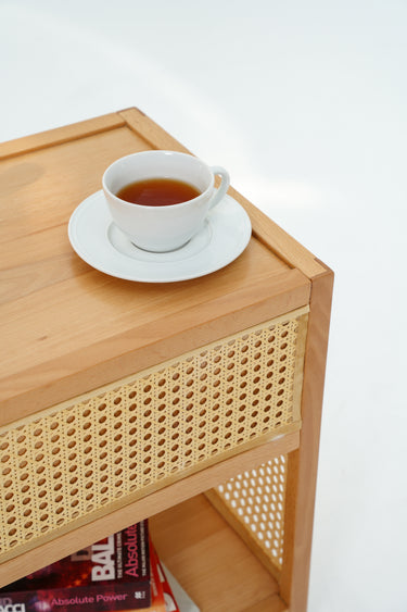 Karin Beech Wood & Rattan Side Table