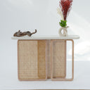 Liven Console Table with Cement Top and Beech Wood Rattan Base