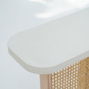 Liven Console Table with Cement Top and Beech Wood Rattan Base
