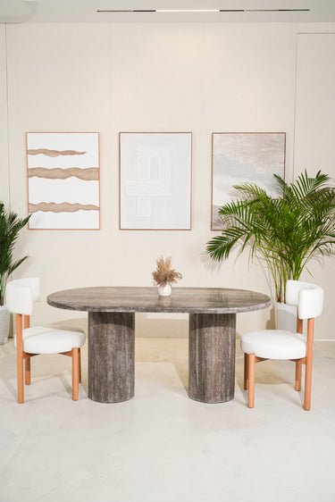 Lyra Silver Travertine Dining Table