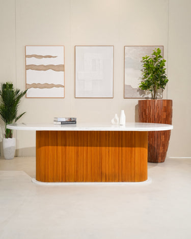 Mirella Dining Table with Volakas Marble Top and Wooden Base